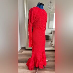Vintage 80s Climax Karen Okada David Howard Red Lace Mermaid Keyhole Dress FLAWS